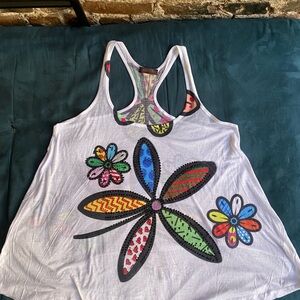 White Floral Women's Tank Top